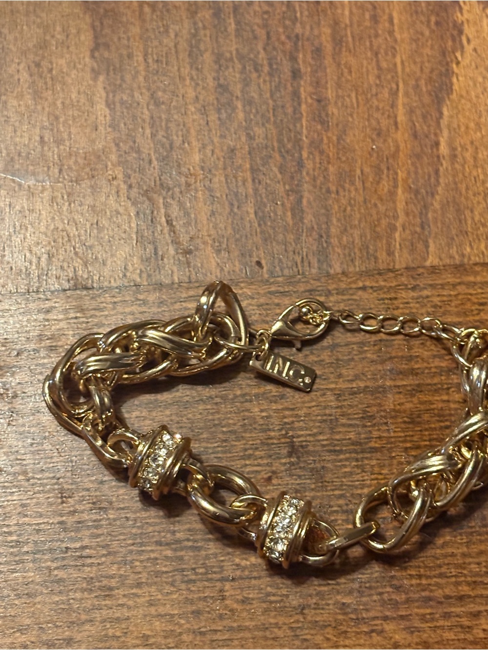 INC International Concepts Gold-Tone Chain Bracelet with Crystal Rondelles